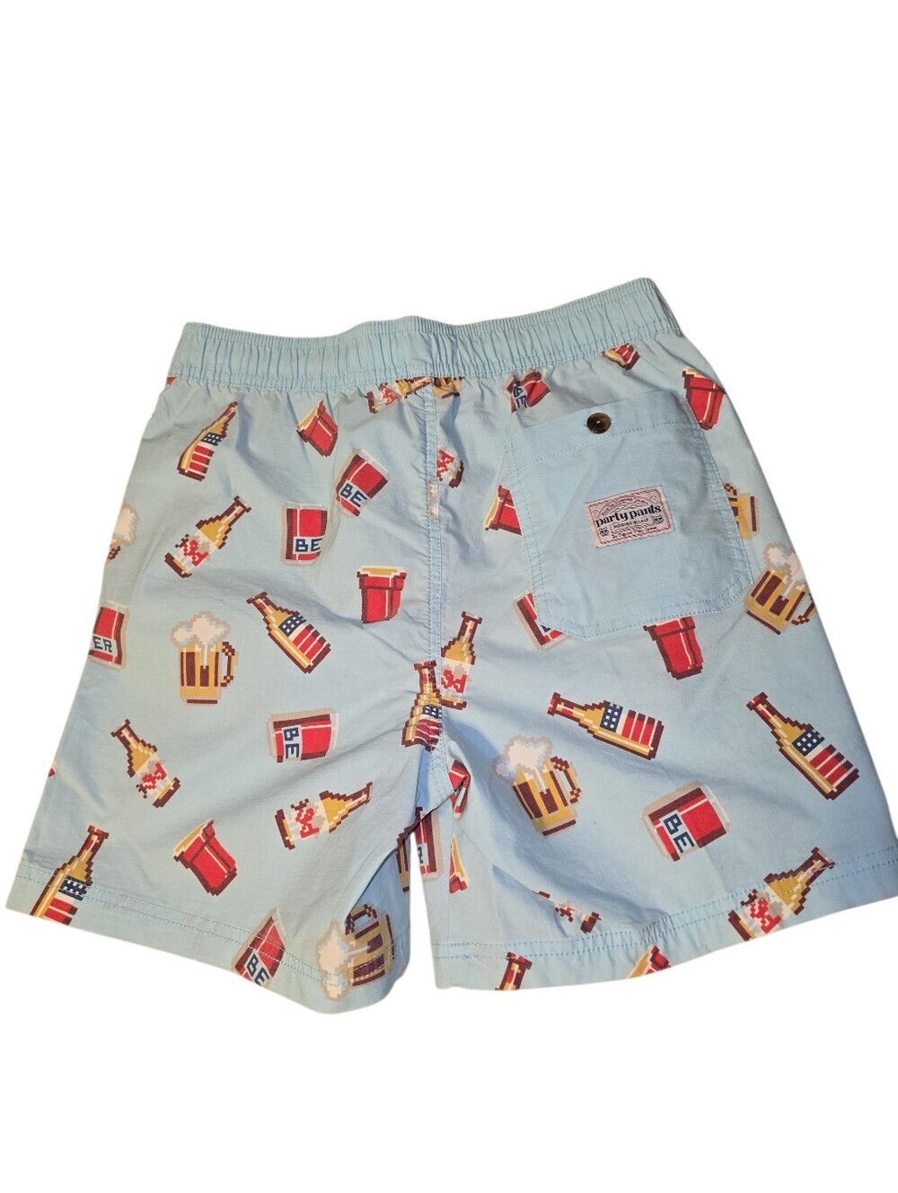 NWT Party Pants Beer Me Shorts Small Light Blue Pockets Swim Trunks Quick Dry - Picture 4 of 6